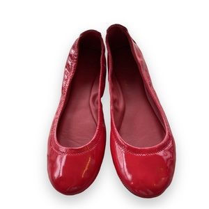 fire red patent leather tory burch ballet flats